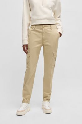 Slim-fit cargobroek van stretchkatoen, Lichtbeige