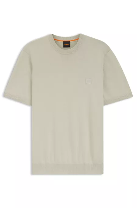 Cotton-cashmere knit T-shirt with satin logo