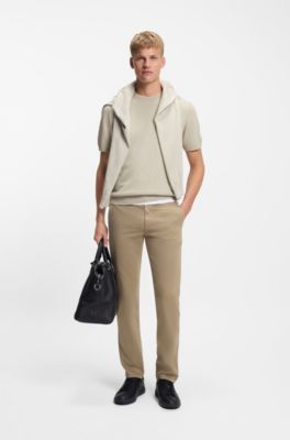 Cotton-cashmere knit T-shirt with satin logo, Light Beige