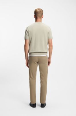 Cotton-cashmere knit T-shirt with satin logo, Light Beige