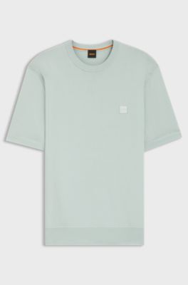Cotton-cashmere knit T-shirt with satin logo, Light Blue