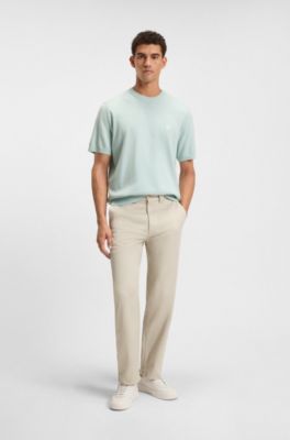 Cotton-cashmere knit T-shirt with satin logo, Light Blue