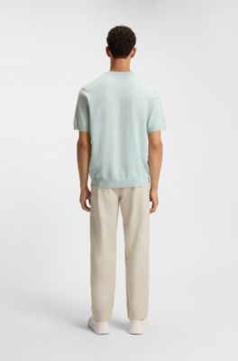 Cotton-cashmere knit T-shirt with satin logo, Light Blue