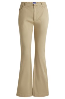 Flared-leg trousers in stretch cotton, Light Beige