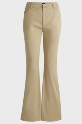 Flared-leg trousers in stretch cotton, Light Beige