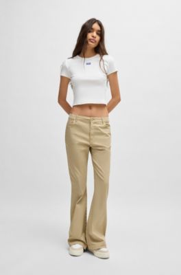Flared-leg trousers in stretch cotton, Light Beige