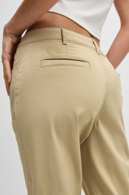 Flared-leg trousers in stretch cotton, Light Beige