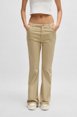 Flared-leg trousers in stretch cotton, Light Beige