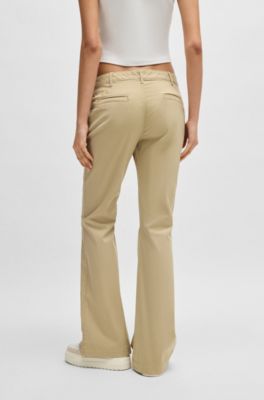 Flared-leg trousers in stretch cotton, Light Beige