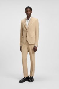 Dreiteiler Slim-Fit Anzug aus Stretch-Gewebe in Mohair-Optik, Hellbeige