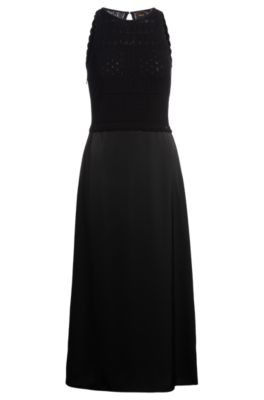 Knitted dress with contrast-fabric skirt, Black