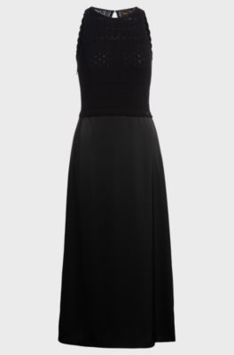 Knitted dress with contrast-fabric skirt, Black