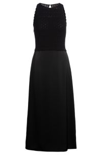 Gestricktes Kleid mit Rock aus kontrastierendem Gewebe, Schwarz