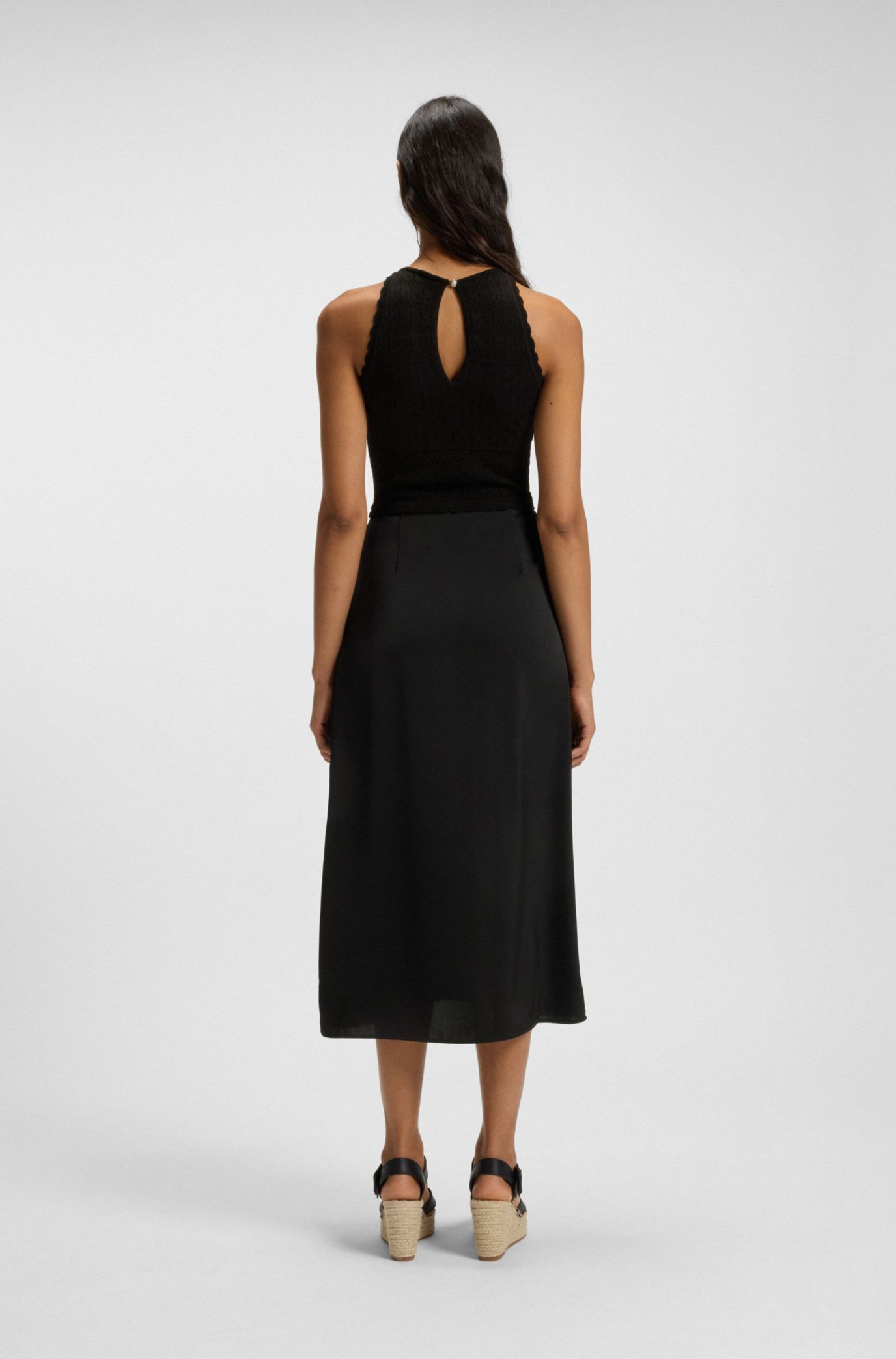 BOSS - Knitted dress with contrast-fabric skirt - Black