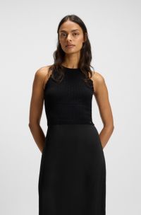 Robe en maille avec jupe en tissu contrastant, Noir