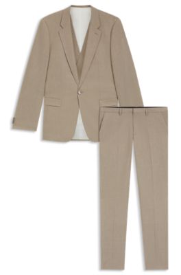 Three-piece extra-slim-fit suit with micro structure, Light Brown
