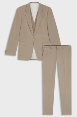 Three-piece extra-slim-fit suit with micro structure, Light Brown