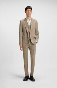 Three-piece extra-slim-fit suit with micro structure, Light Brown