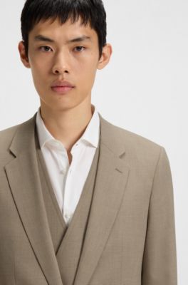 Three-piece extra-slim-fit suit with micro structure, Light Brown