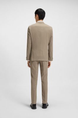 Three-piece extra-slim-fit suit with micro structure, Light Brown