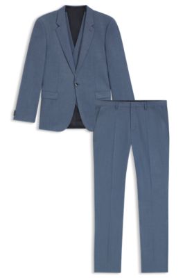 Three-piece extra-slim-fit suit with micro structure, Dark Blue