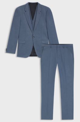 Three-piece extra-slim-fit suit with micro structure, Dark Blue