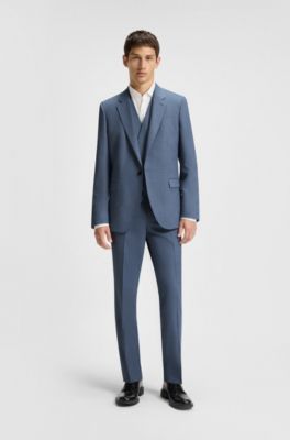 Driedelig extra slim-fit pak met microstructuur, Donkerblauw