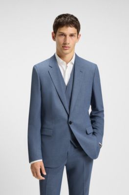 Driedelig extra slim-fit pak met microstructuur, Donkerblauw