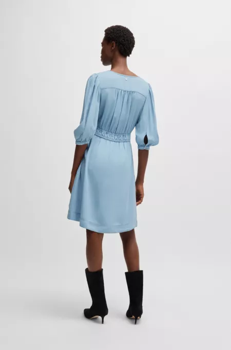 Puff-sleeve dress with elasticated waist