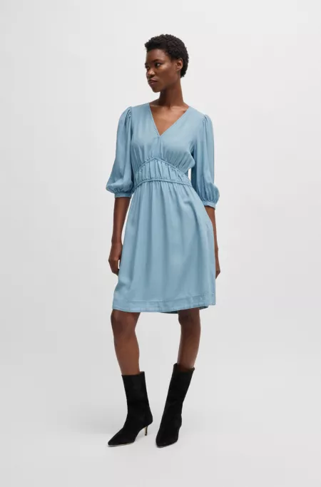 Puff-sleeve dress with elasticated waist