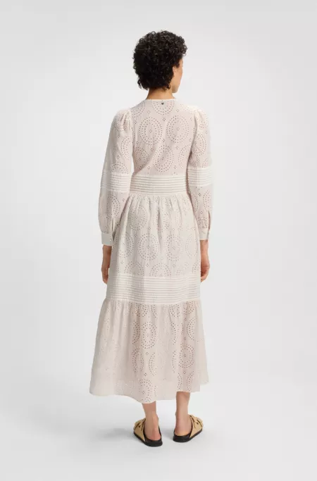 Pleat-detail dress in cotton broderie