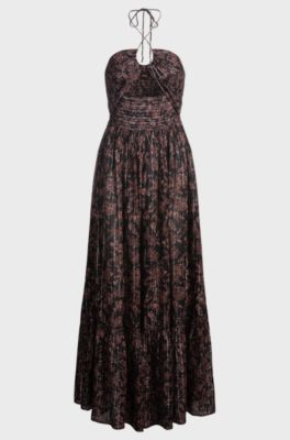 Printed maxi dress in cotton with metallised fibres, Patterned