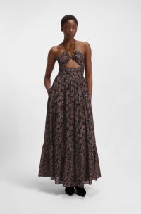 Robe longue imprimée en coton à fibres métallisées, Fantaisie