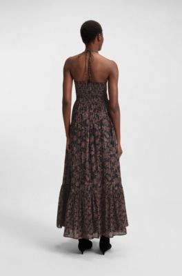 Robe longue imprim&eacute;e en coton &agrave; fibres m&eacute;tallis&eacute;es, Fantaisie