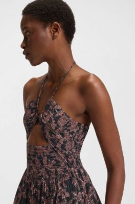 Robe longue imprim&eacute;e en coton &agrave; fibres m&eacute;tallis&eacute;es, Fantaisie