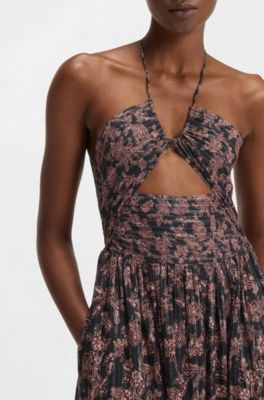 Printed maxi dress in cotton with metallised fibres, Patterned