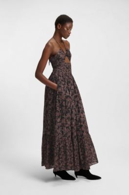 Printed maxi dress in cotton with metallised fibres, Patterned