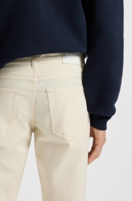 Maine regular-fit trousers in stretch-cotton twill, Natural