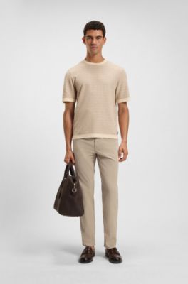 Maine regular-fit trousers in stretch-cotton twill, Light Beige