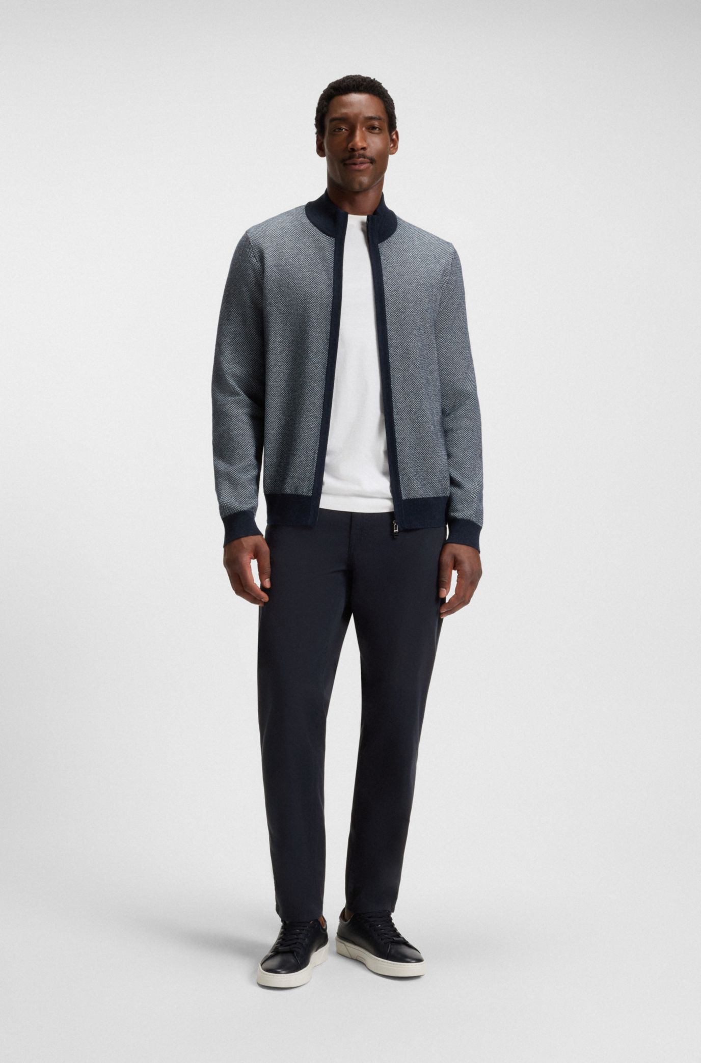 Maine regular-fit trousers in stretch-cotton twill, Dark Blue