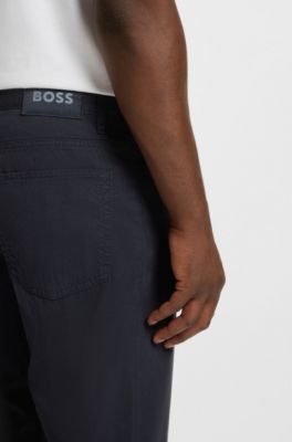 Pantalon Regular Maine en twill de coton stretch, Bleu fonc&eacute;