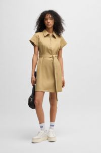 Zip-neck mini dress with Happy HUGO logo, Beige