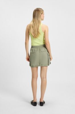 Jupe courte en coton lisse avec poches cargo, Chaux