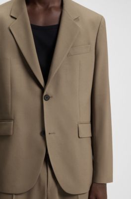 Jakke med moderne fit i twill med str&aelig;k og helforing, Lysebrun