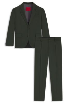 Modern-fit suit in performance-stretch twill, Dark Green