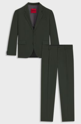 Modern-fit suit in performance-stretch twill, Dark Green