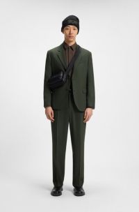 Modern-fit suit in performance-stretch twill, Dark Green