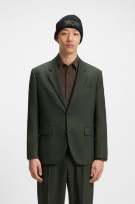 Modern-fit suit in performance-stretch twill, Dark Green