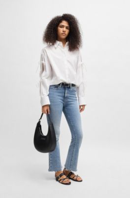 Oversized-fit cotton blouse with sleeve bows, White