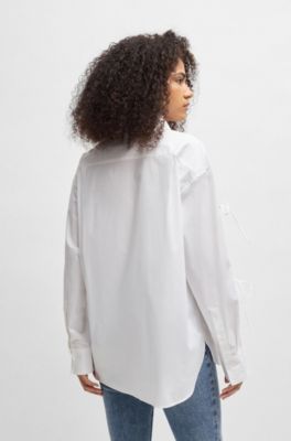 Oversized-fit cotton blouse with sleeve bows, White